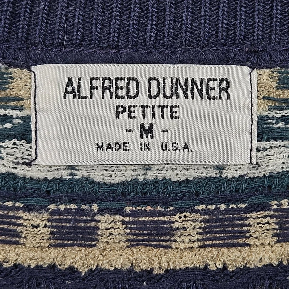 Vintage Alfred Dunner‎ Cardigan Sweater Womens Petite Medium Geometric USA 90s